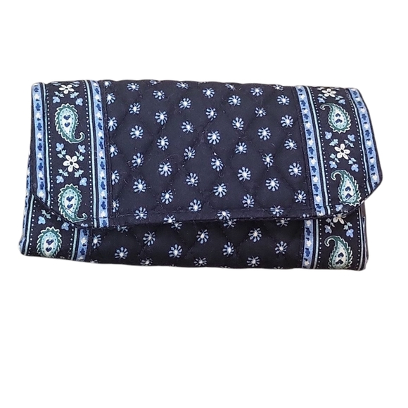 Vera Bradley Seaport Navy Tri Fold Wallet Checkbook Clutch Purse - Picture 1 of 1